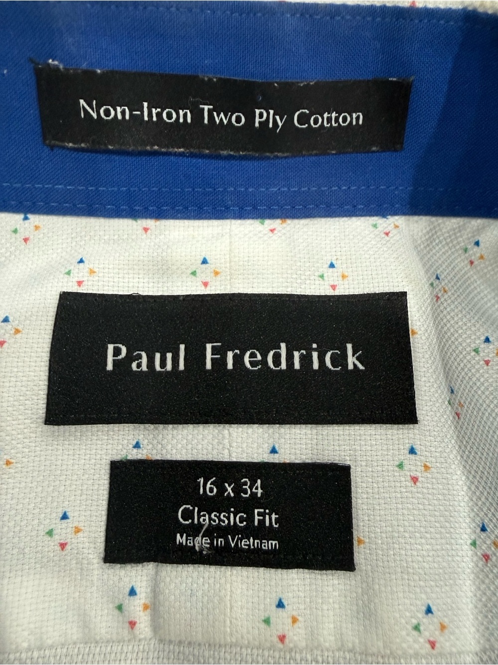 Paul Fredrick White Dress Shirt with Multicolor Micro Dot Trim